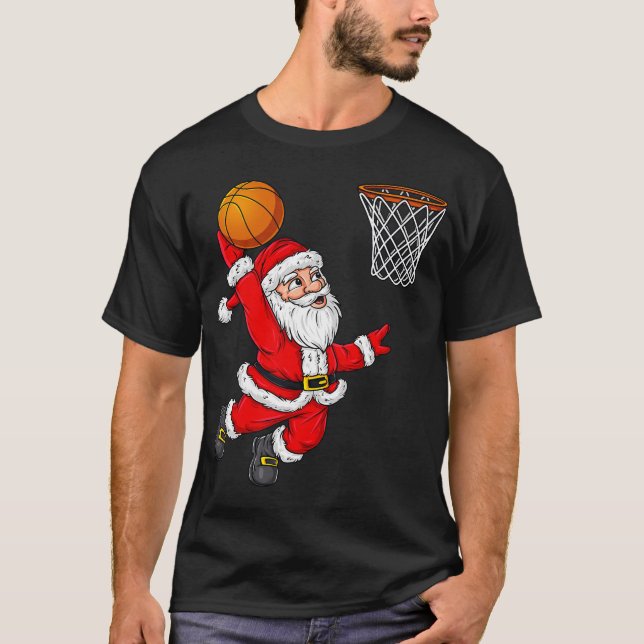 Christmas Santa Claus Dunking A Basketball Funny X T-Shirt (Front)