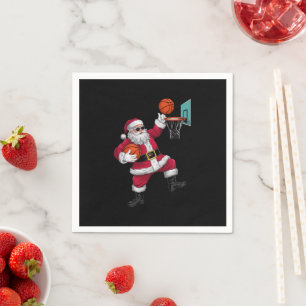 Christmas Santa Claus Dunking A Basketball Xmas Napkin