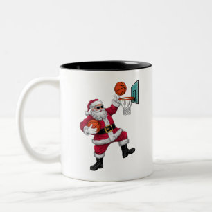 Christmas Santa Claus Dunking A Basketball Xmas Two-Tone Coffee Mug