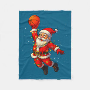 Christmas Santa Claus Dunking Basketball Artwork Fleece Blanket