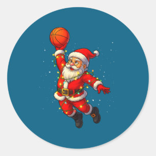 Christmas Santa Claus Dunking Basketball Classic Round Sticker