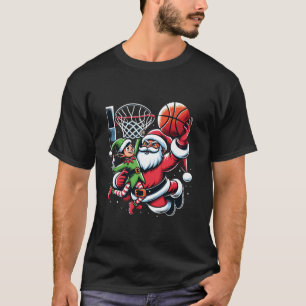 Christmas Santa Claus Dunking Santa Elf Basketball T-Shirt
