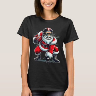 Christmas Santa Claus Football Lineman Quarterback T-Shirt