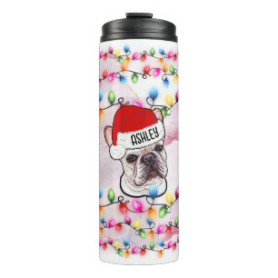 Christmas Santa Claus French Bulldog Dog Head Thermal Tumbler