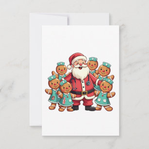 Christmas Santa Claus Gingerbread Nurses  RSVP Card