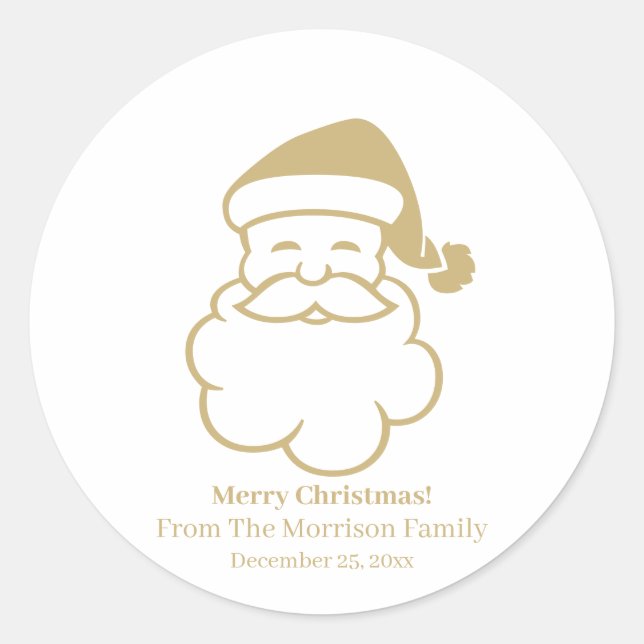 Christmas  Santa Claus gold white custom name Classic Round Sticker (Front)