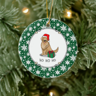 Christmas Santa Claus Golden Retriever Dog Cute Ceramic Tree Decoration