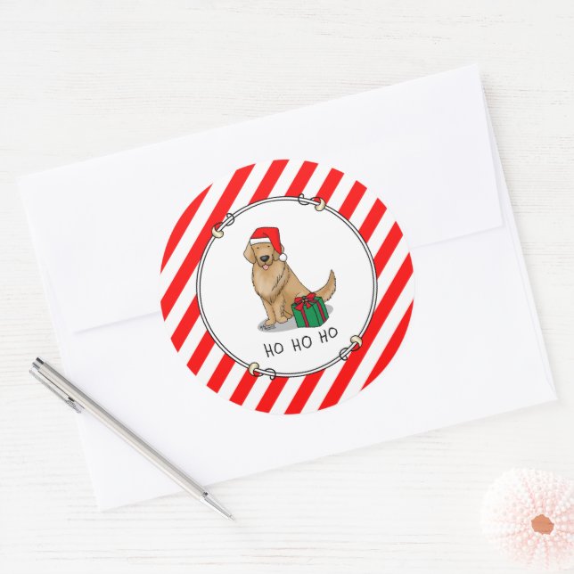 Christmas Santa Claus Golden Retriever Dog Cute Classic Round Sticker (Envelope)