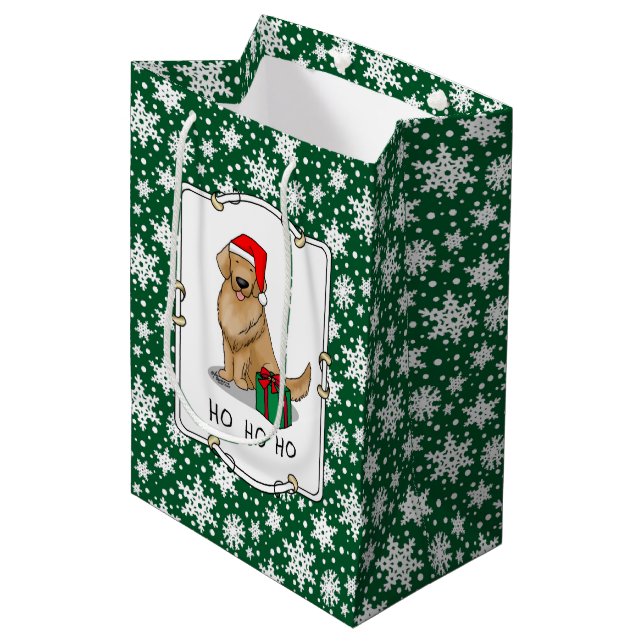 Christmas Santa Claus Golden Retriever Dog Cute Medium Gift Bag (Front Angled)