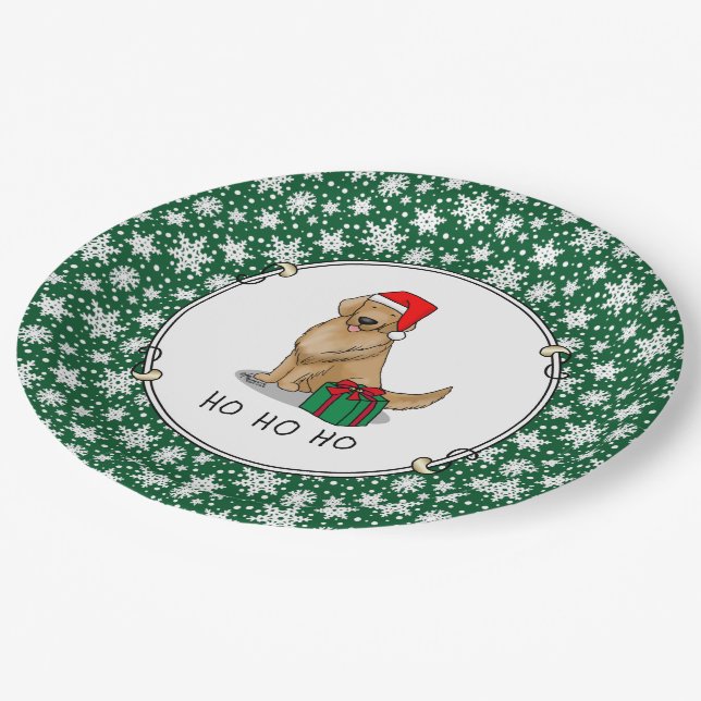 Christmas Santa Claus Golden Retriever Dog Cute Paper Plate (Angled)