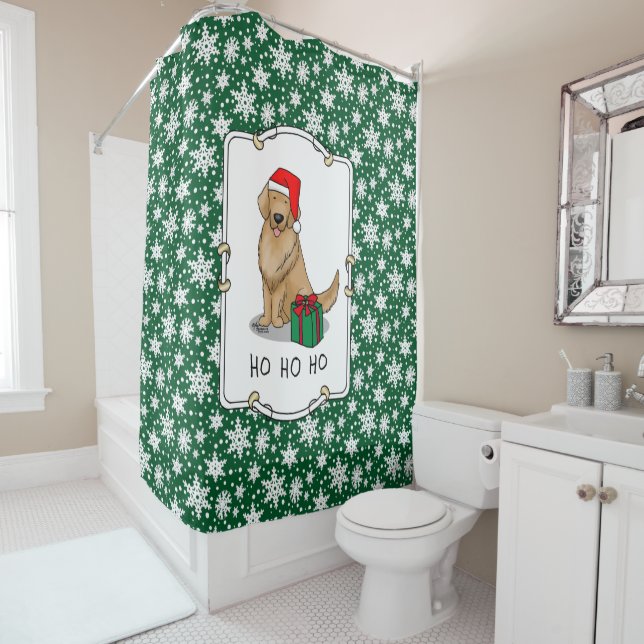 Christmas Santa Claus Golden Retriever Dog Cute Shower Curtain (In Situ)