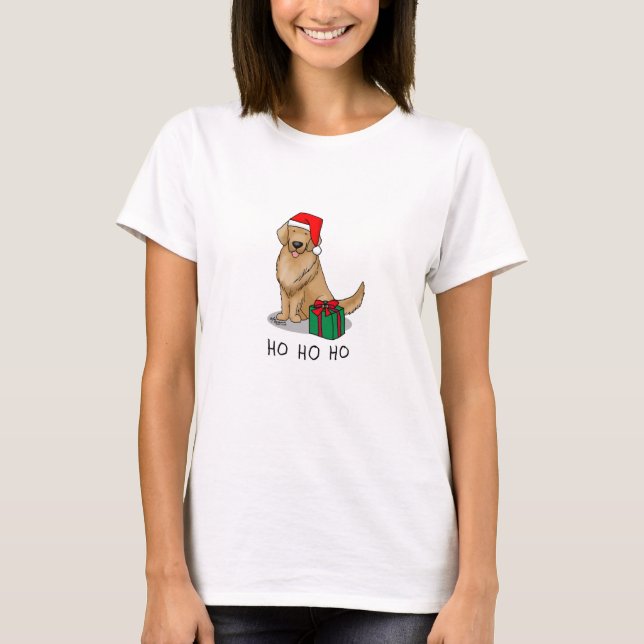Christmas Santa Claus Golden Retriever Dog Cute T-Shirt (Front)
