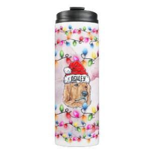 Christmas Santa Claus Golden retriever Dog Head Thermal Tumbler