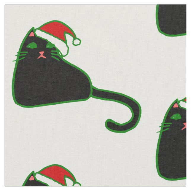 christmas santa claus hat black cat fabric (Close Up)