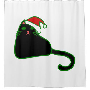 christmas santa claus hat black cat shower curtain