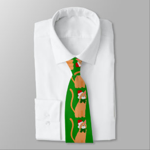 christmas santa claus hat orange cat tie