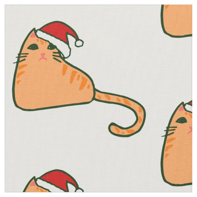 christmas santa claus hat orange tabby cat fabric (Close Up)