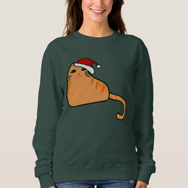 christmas santa claus hat orange tabby cat sweatshirt (Front)