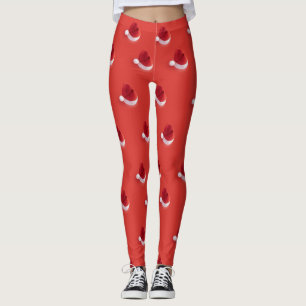 Christmas santa claus hat red pattern leggings