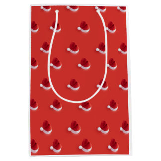 Christmas santa claus hat red pattern medium gift bag