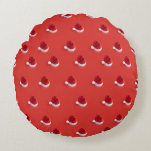 Christmas santa claus hat red pattern round cushion