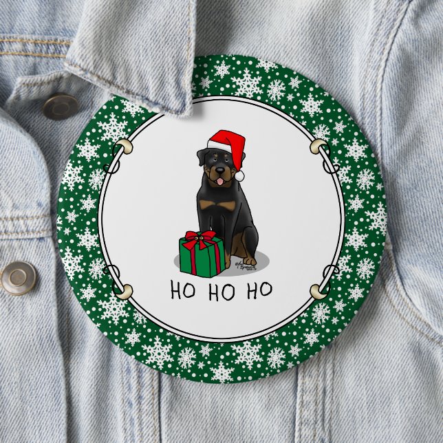 Christmas Santa Claus Hat Rottweiler Dog Cute 6 Cm Round Badge (In Situ)