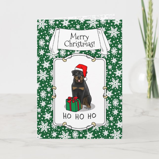Christmas Santa Claus Hat Rottweiler Dog Funny Card (Front)