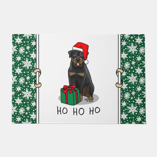 Christmas Santa Claus Hat Rottweiler Dog Funny Doormat (Front)