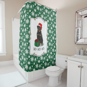 Christmas Santa Claus Hat Rottweiler Dog Funny Shower Curtain