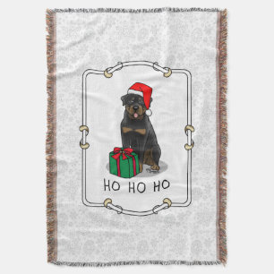 Christmas Santa Claus Hat Rottweiler Dog Funny Throw Blanket