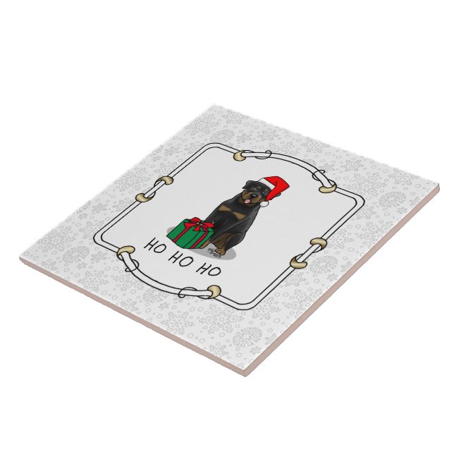Christmas Santa Claus Hat Rottweiler Dog Funny Tile (Side)