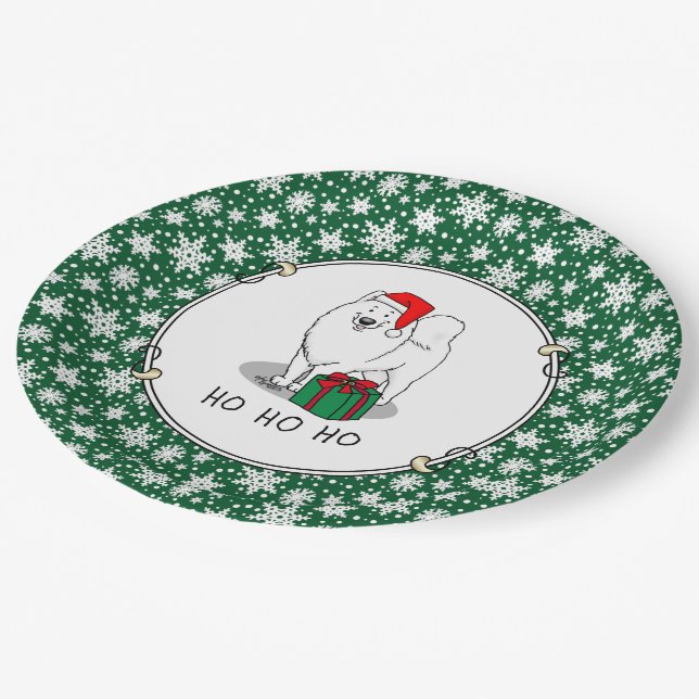 Christmas Santa Claus Hat Samoyed Dog Cute Paper Plate (Angled)