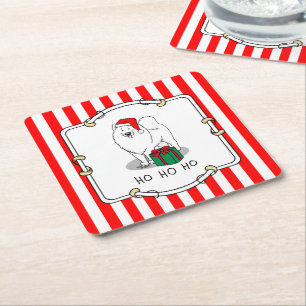 Christmas Santa Claus Hat Samoyed Dog Cute Square Paper Coaster