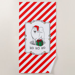Christmas Santa Claus Hat Samoyed Dog Funny Beach Towel