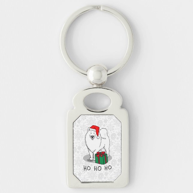 Christmas Santa Claus Hat Samoyed Dog Funny Key Ring (Front)