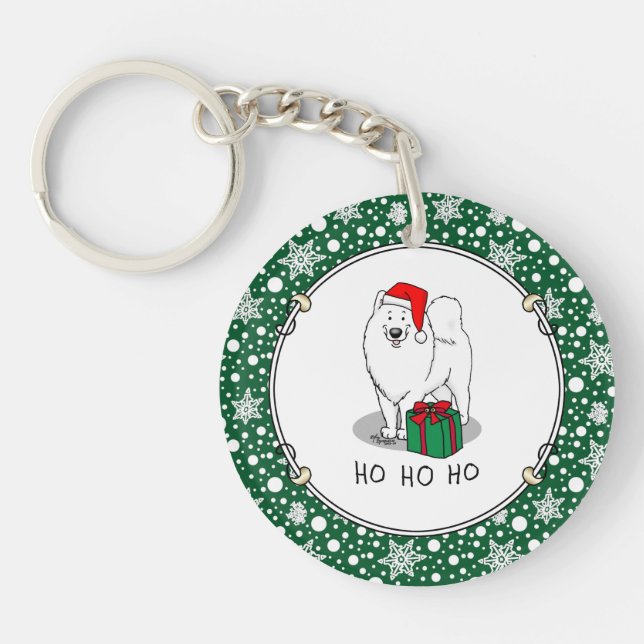 Christmas Santa Claus Hat Samoyed Dog Funny Key Ring (Front)