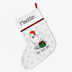 Christmas Santa Claus Hat Samoyed Dog Funny Large Christmas Stocking