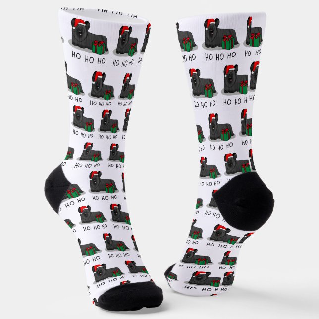 Christmas Santa Claus Hat Skye Terrier (black) Socks (Angled)