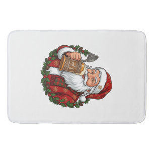 Christmas Santa Claus Holding Beer Glass Bath Mat