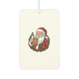 Christmas Santa Claus Holding Beer Glass Car Air Freshener