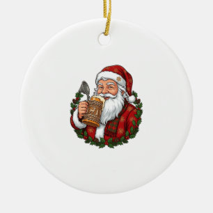 Christmas Santa Claus Holding Beer Glass Ceramic Tree Decoration