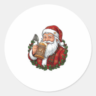 Christmas Santa Claus Holding Beer Glass Classic Round Sticker