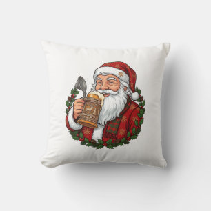 Christmas Santa Claus Holding Beer Glass Cushion