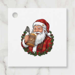 Christmas Santa Claus Holding Beer Glass Favour Tags
