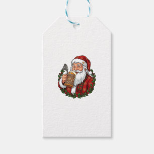 Christmas Santa Claus Holding Beer Glass Gift Tags
