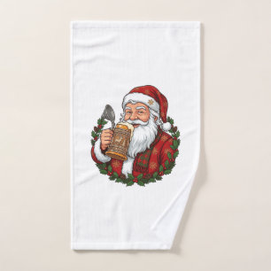 Christmas Santa Claus Holding Beer Glass Hand Towel