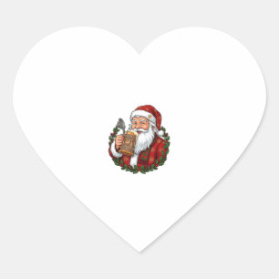 Christmas Santa Claus Holding Beer Glass Heart Sticker