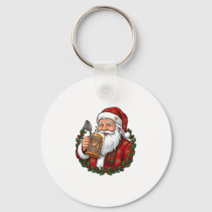 Christmas Santa Claus Holding Beer Glass Key Ring
