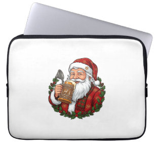 Christmas Santa Claus Holding Beer Glass Laptop Sleeve