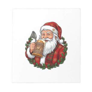 Christmas Santa Claus Holding Beer Glass Notepad